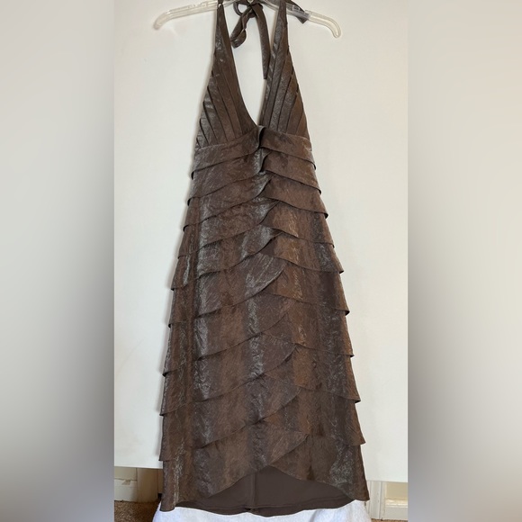 Cache Women’s Designer Halter Style Tiered Cocktail Dress Brown Metallic Shimmer - Picture 9 of 16